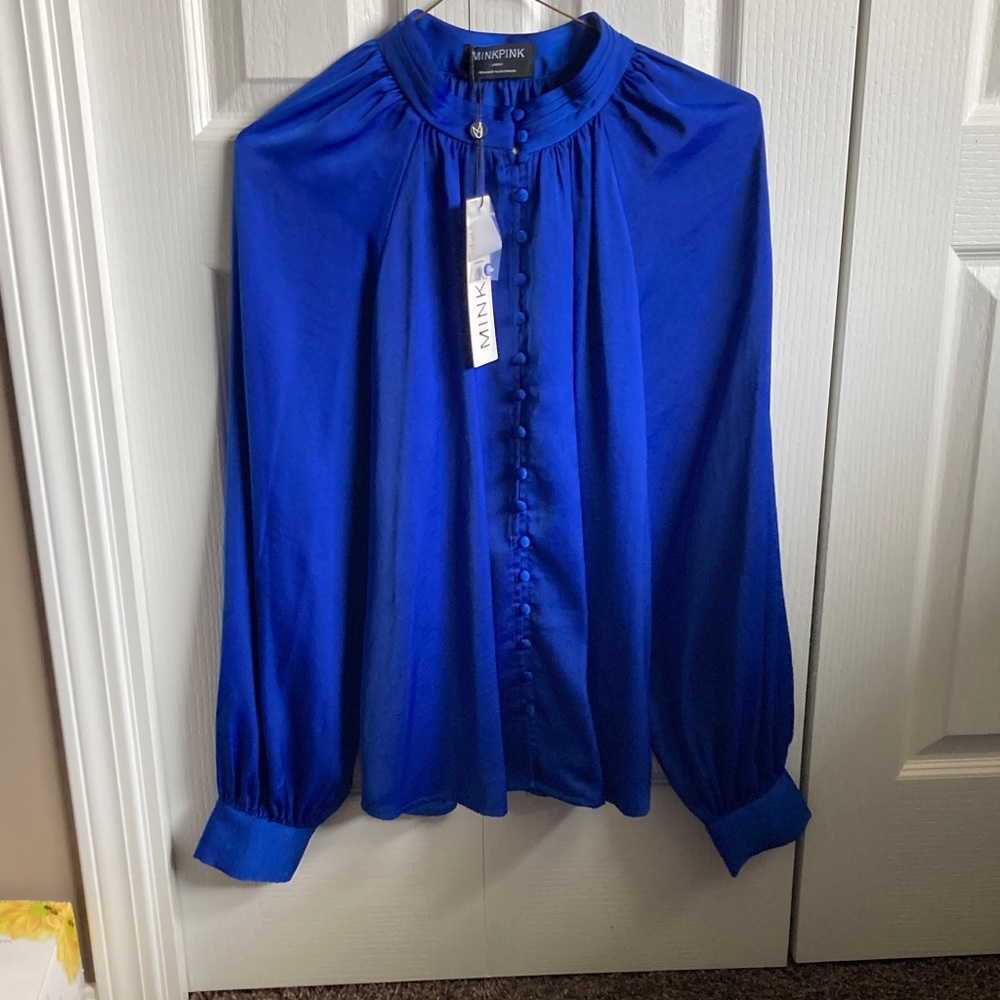 MINKPINK Cobalt Blue Button-Up Long Sleeve Blouse
